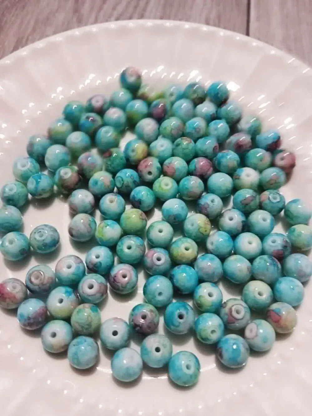 Bulk Lot of 8mm Turquoise Marble Style Glass Beads